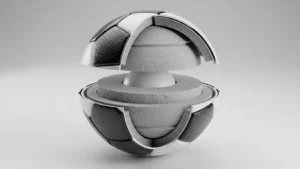 Cutaway view of a soccer ball showing cover, foam layers, and inner bladder.